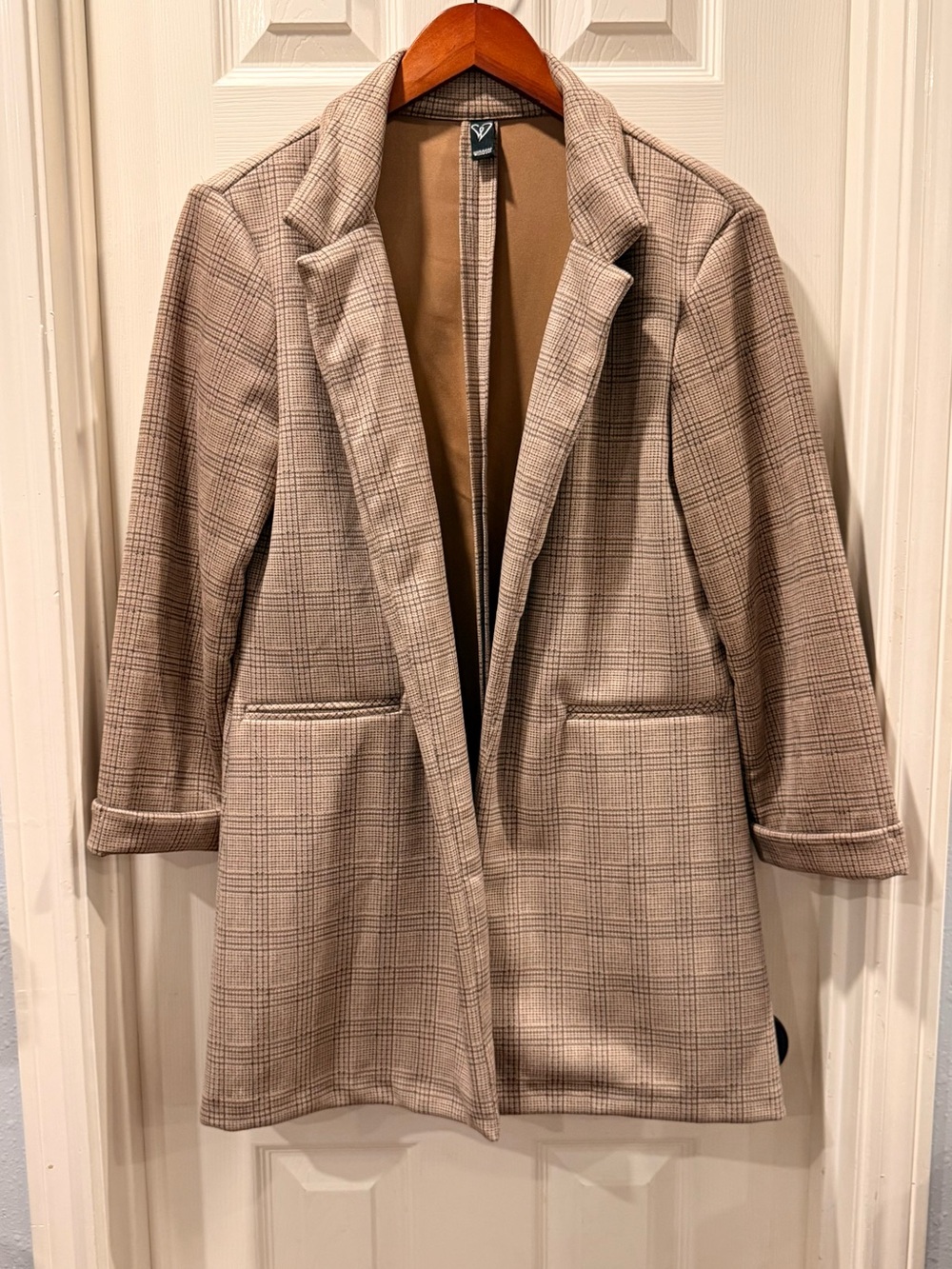 Windsor Beige Plaid Open-Front Blazer